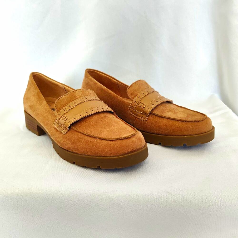 LifeStride Women’s Suede Loafer Flats Slip-On Round Toe Tan 7.5 W Comfort
